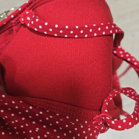 Roxy Red/White Polka Dot Retro Lace-Up Bikini Top - Picture 7 of 7